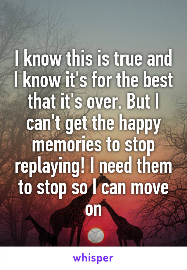 I know this is true and I know it's for the best that it's over. But I can't get the happy memories to stop replaying! I need them to stop so I can move on