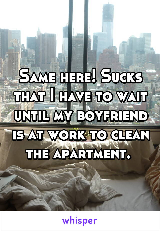 Same here! Sucks that I have to wait until my boyfriend is at work to clean the apartment. 