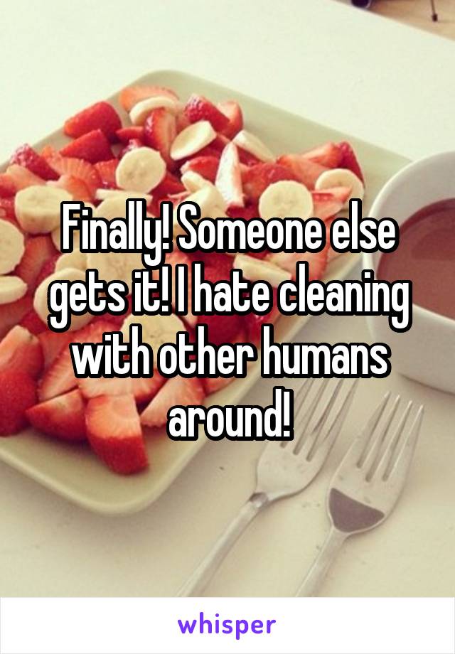 Finally! Someone else gets it! I hate cleaning with other humans around!