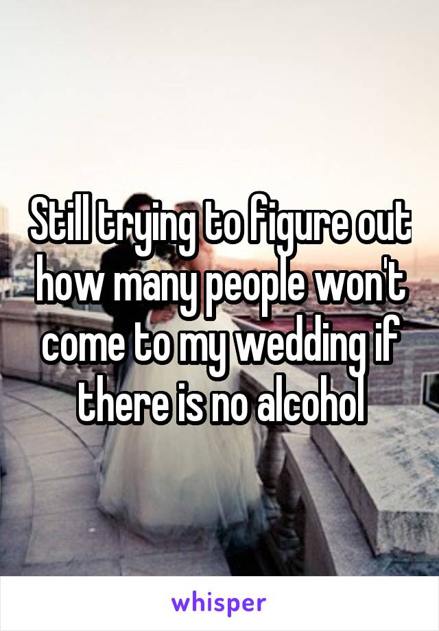 Still trying to figure out how many people won't come to my wedding if there is no alcohol
