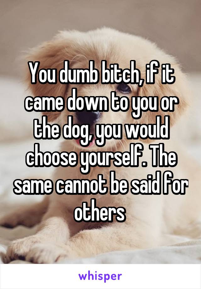 You dumb bitch, if it came down to you or the dog, you would choose yourself. The same cannot be said for others 