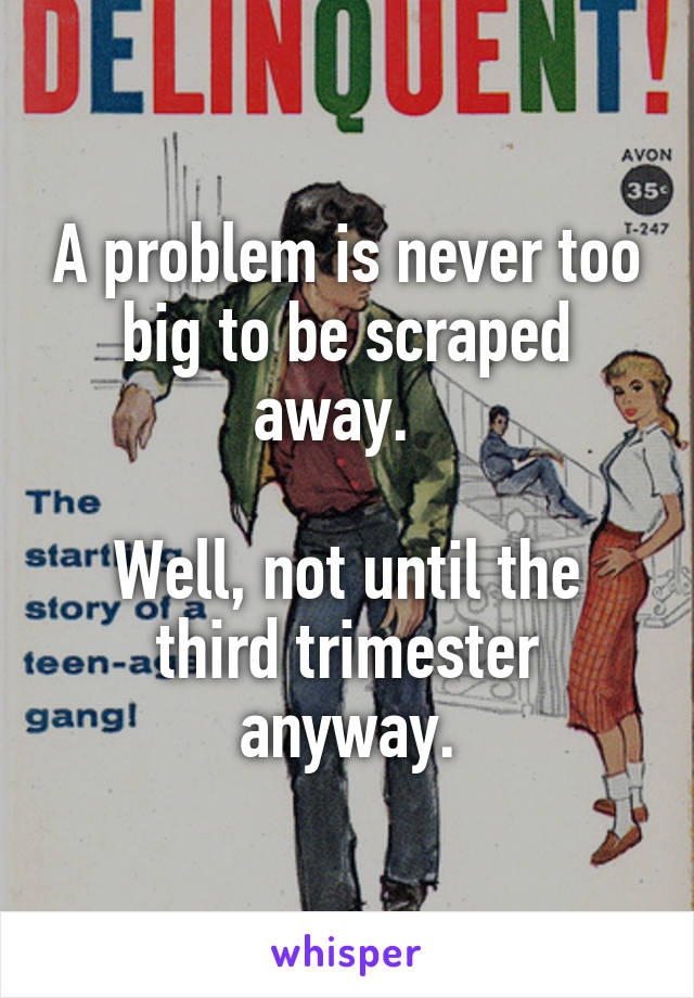 A problem is never too big to be scraped away.  

Well, not until the third trimester anyway.