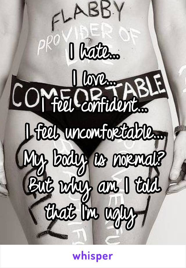 I hate…
I love…
I feel confident…
I feel uncomfortable…
My body is normal? But why am I told that I'm ugly 