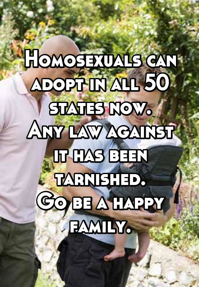 Homosexuals can adopt in all 50 states now.
Any law against it has been tarnished.
Go be a happy family.