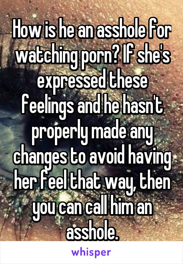 How is he an asshole for watching porn? If she's expressed these feelings and he hasn't properly made any changes to avoid having her feel that way, then you can call him an asshole.