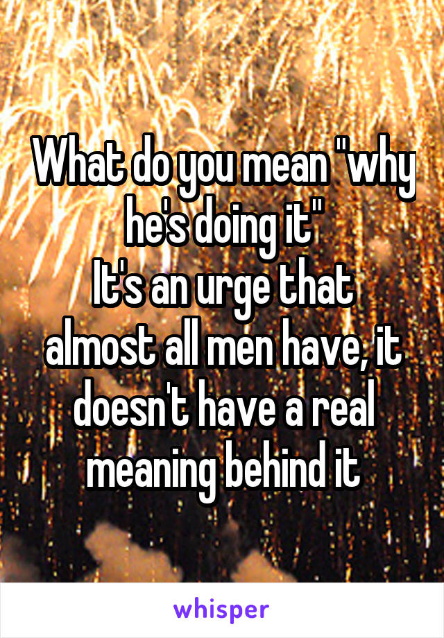 What do you mean "why he's doing it"
It's an urge that almost all men have, it doesn't have a real meaning behind it