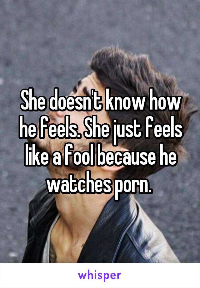 She doesn't know how he feels. She just feels like a fool because he watches porn. 