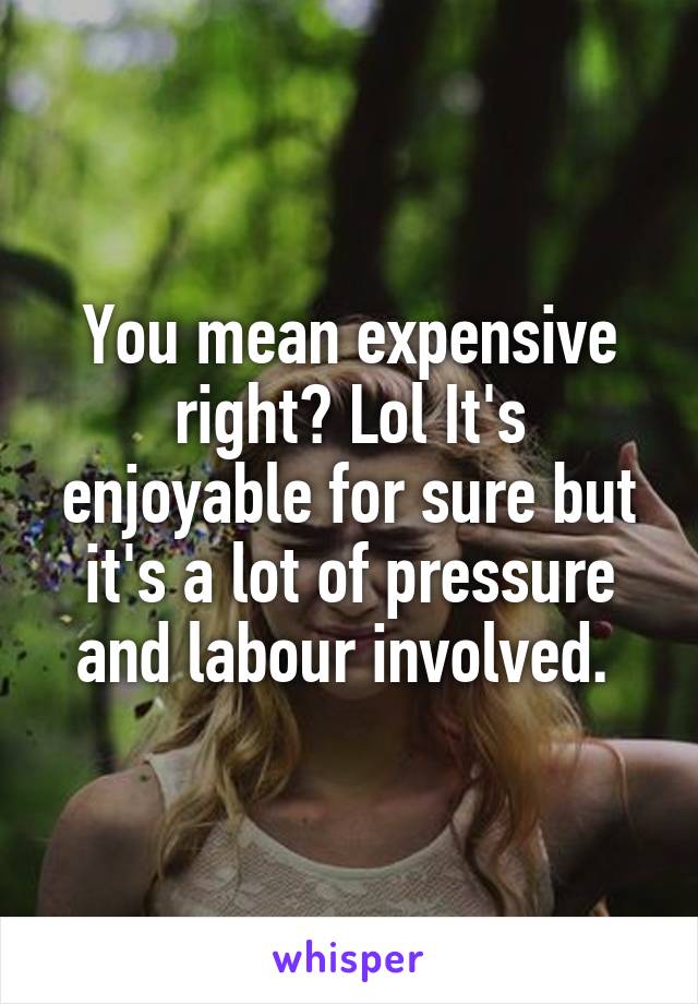 You mean expensive right? Lol It's enjoyable for sure but it's a lot of pressure and labour involved. 