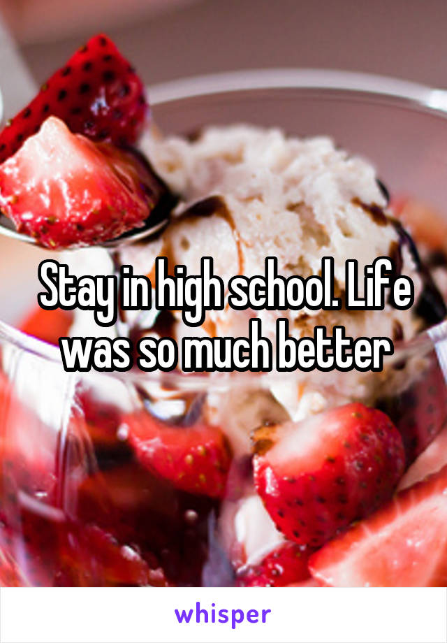 Stay in high school. Life was so much better