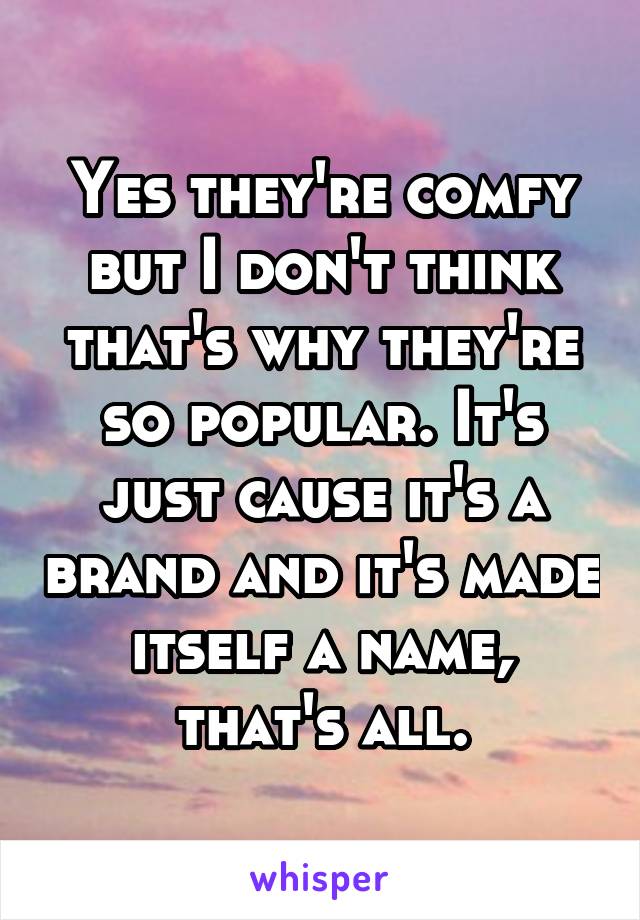 Yes they're comfy but I don't think that's why they're so popular. It's just cause it's a brand and it's made itself a name, that's all.
