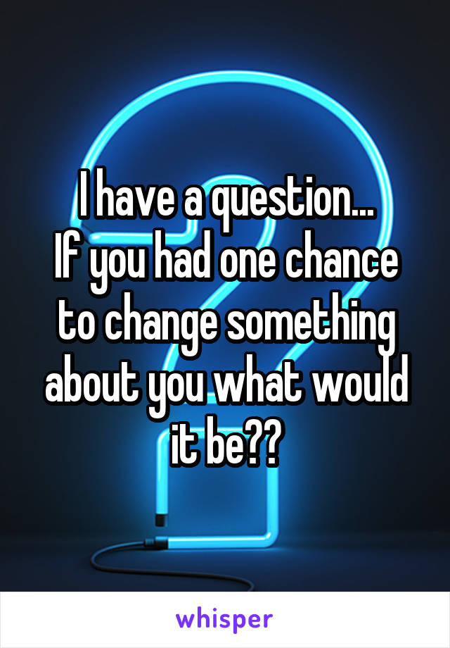 I have a question...
If you had one chance to change something about you what would it be??