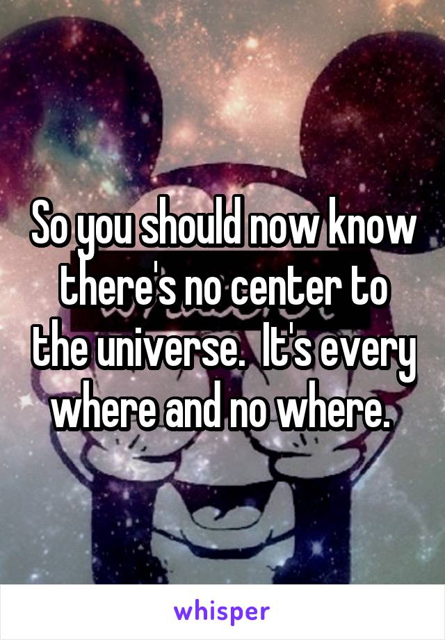 So you should now know there's no center to the universe.  It's every where and no where. 