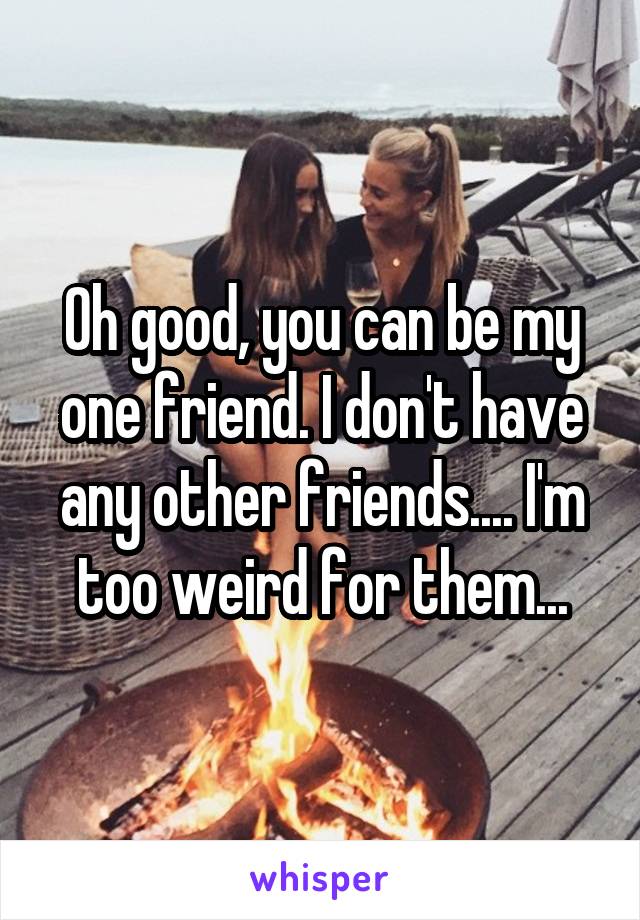 Oh good, you can be my one friend. I don't have any other friends.... I'm too weird for them...