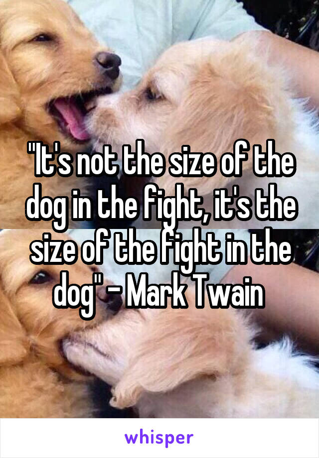"It's not the size of the dog in the fight, it's the size of the fight in the dog" - Mark Twain 