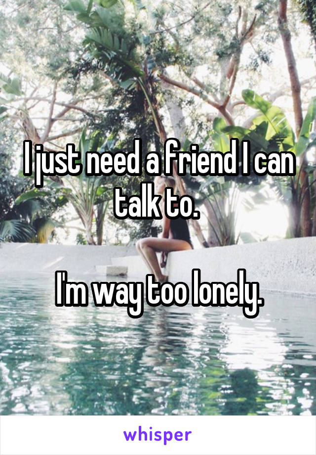 I just need a friend I can talk to. 

I'm way too lonely.