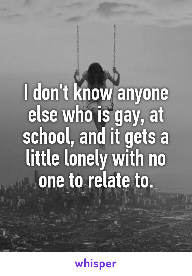 I don't know anyone else who is gay, at school, and it gets a little lonely with no one to relate to.