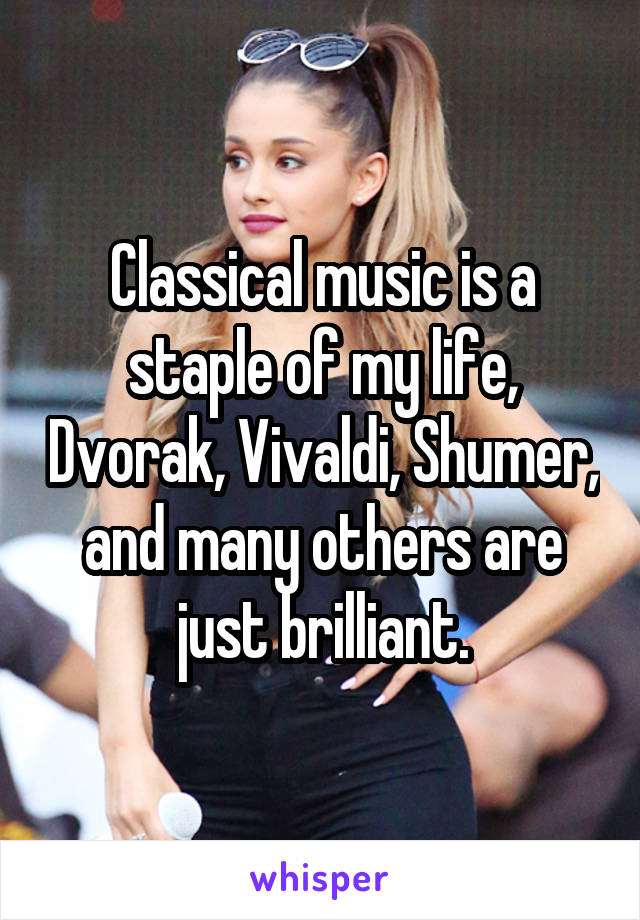 Classical music is a staple of my life, Dvorak, Vivaldi, Shumer, and many others are just brilliant.