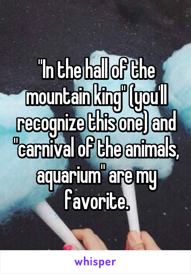 "In the hall of the mountain king" (you'll recognize this one) and "carnival of the animals, aquarium" are my favorite.