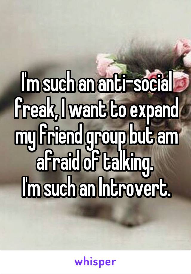 I'm such an anti-social freak, I want to expand my friend group but am afraid of talking. 
I'm such an Introvert.