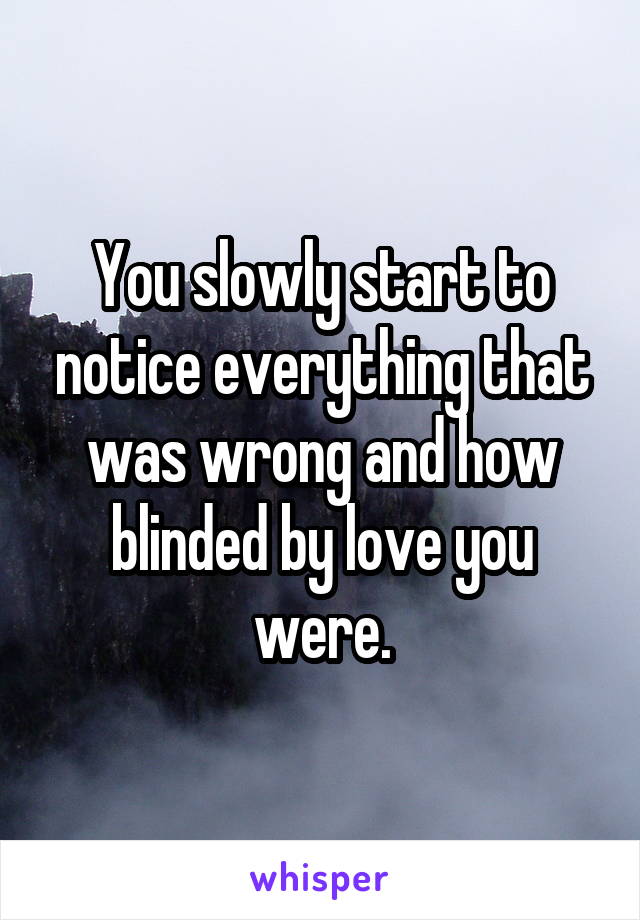 You slowly start to notice everything that was wrong and how blinded by love you were.