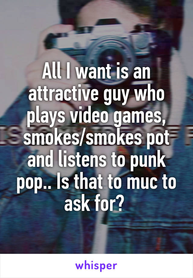 All I want is an attractive guy who plays video games, smokes/smokes pot and listens to punk pop.. Is that to muc to ask for? 