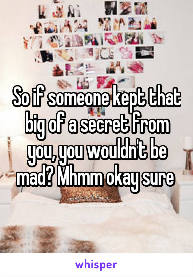 So if someone kept that big of a secret from you, you wouldn't be mad? Mhmm okay sure 