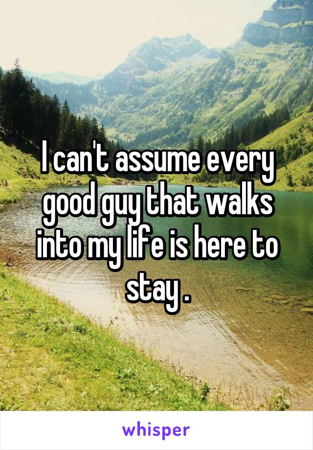 I can't assume every good guy that walks into my life is here to stay .