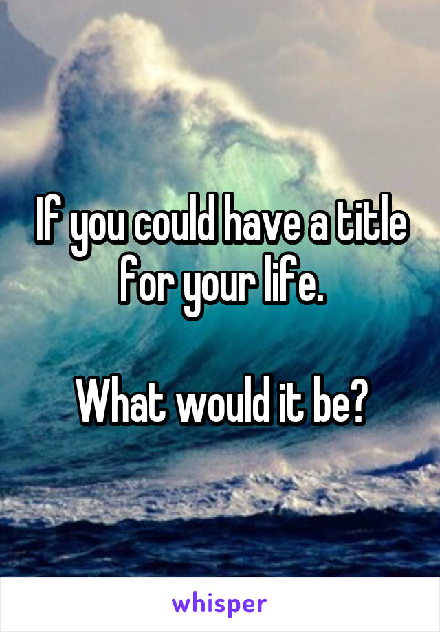 If you could have a title for your life.

What would it be?