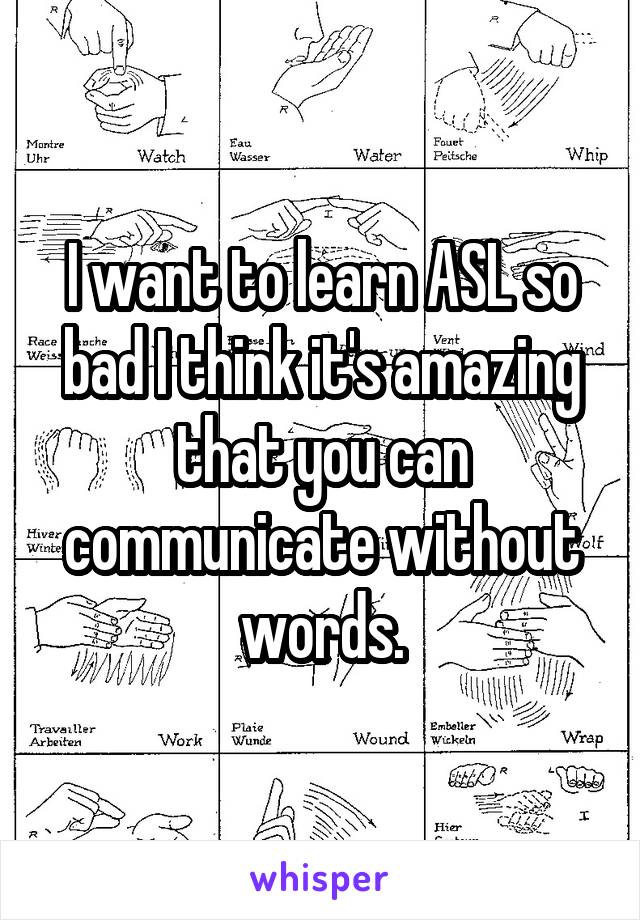 I want to learn ASL so bad I think it's amazing that you can communicate without words.