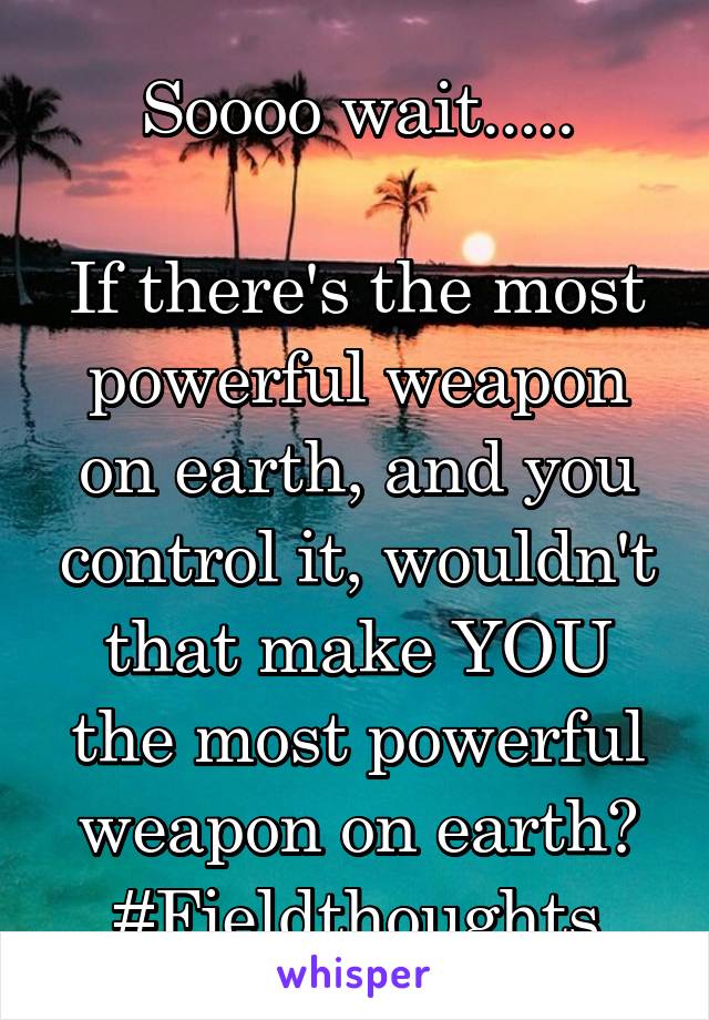 Soooo wait.....

If there's the most powerful weapon on earth, and you control it, wouldn't that make YOU the most powerful weapon on earth? #Fieldthoughts