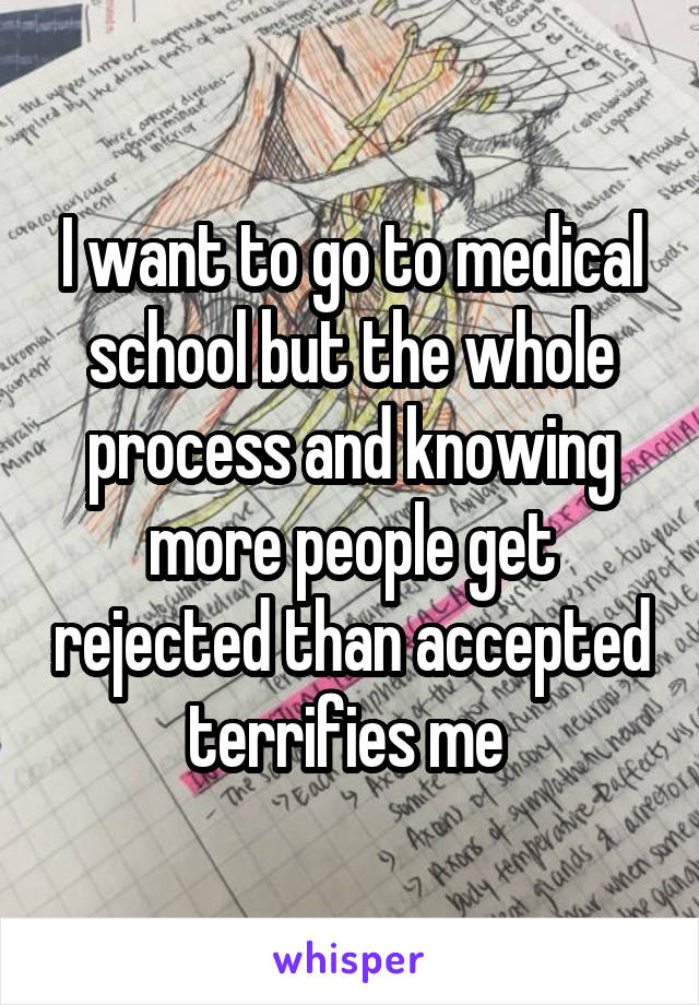 I want to go to medical school but the whole process and knowing more people get rejected than accepted terrifies me 