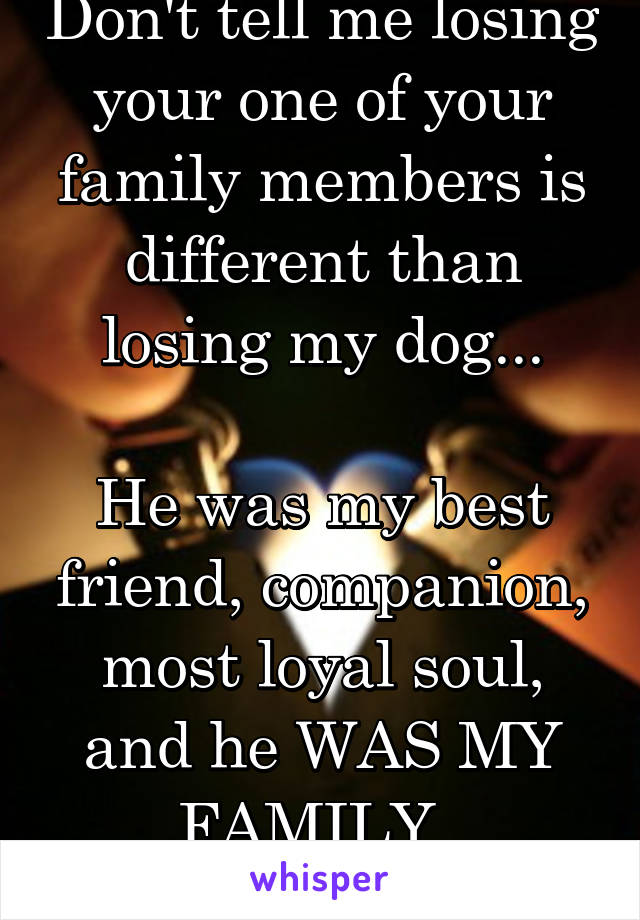 Don't tell me losing your one of your family members is different than losing my dog...

He was my best friend, companion, most loyal soul, and he WAS MY FAMILY. 
