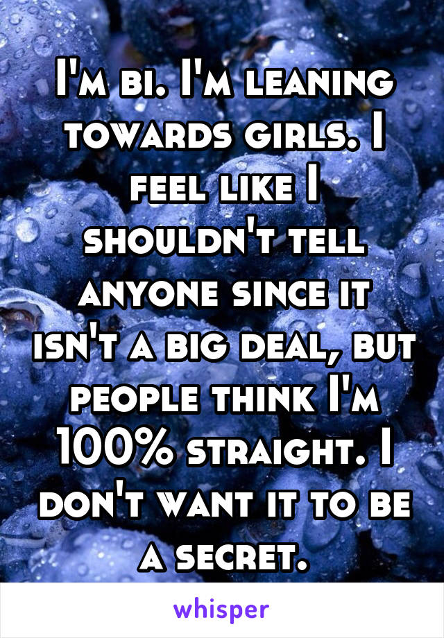 I'm bi. I'm leaning towards girls. I feel like I shouldn't tell anyone since it isn't a big deal, but people think I'm 100% straight. I don't want it to be a secret.