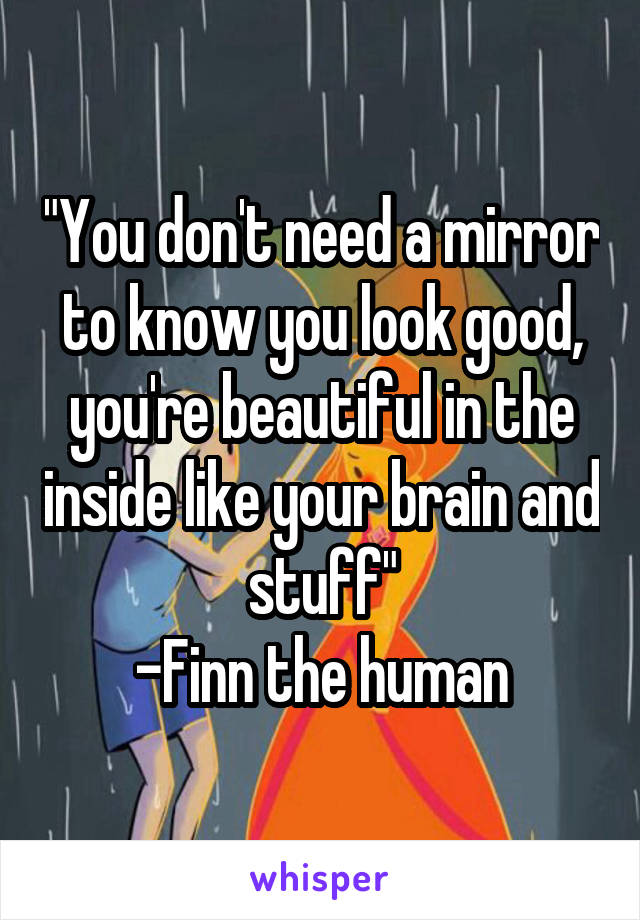 "You don't need a mirror to know you look good, you're beautiful in the inside like your brain and stuff"
-Finn the human