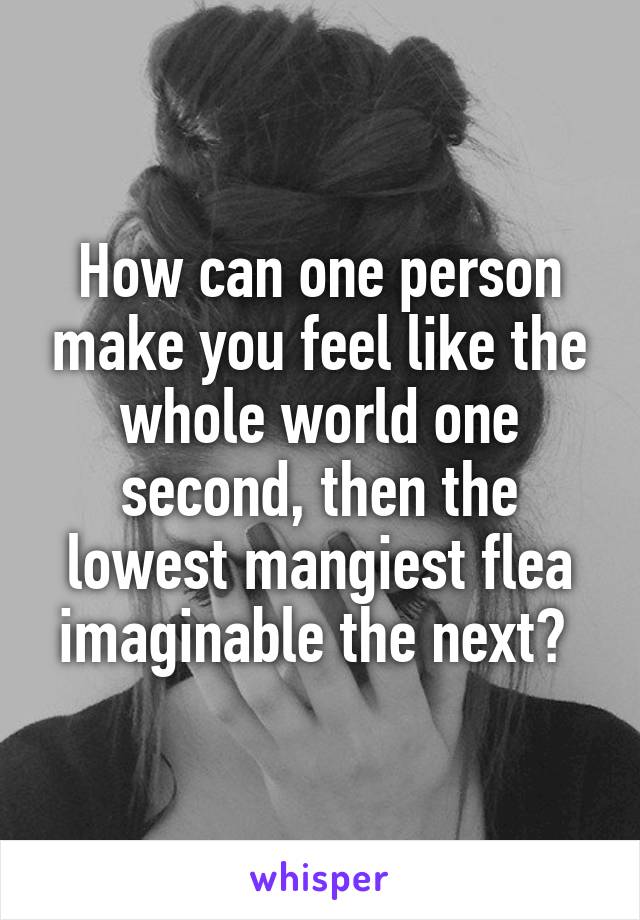 How can one person make you feel like the whole world one second, then the lowest mangiest flea imaginable the next? 