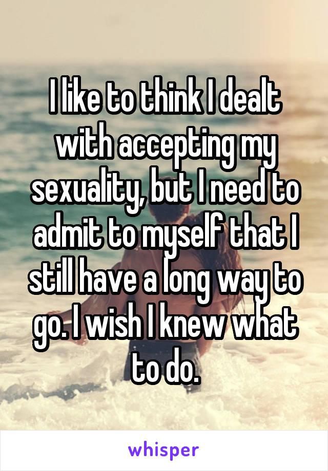 I like to think I dealt with accepting my sexuality, but I need to admit to myself that I still have a long way to go. I wish I knew what to do.