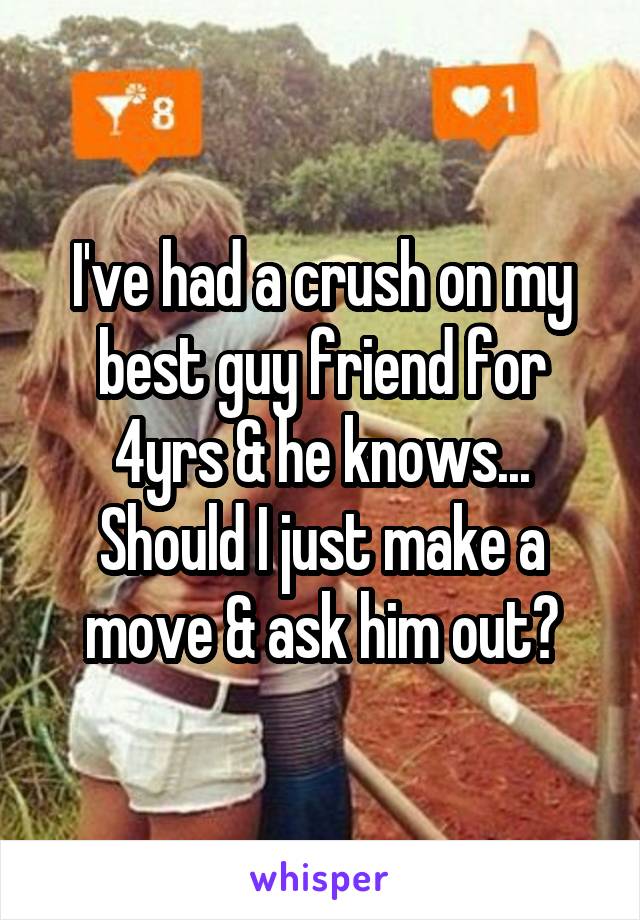 I've had a crush on my best guy friend for 4yrs & he knows...
Should I just make a move & ask him out?