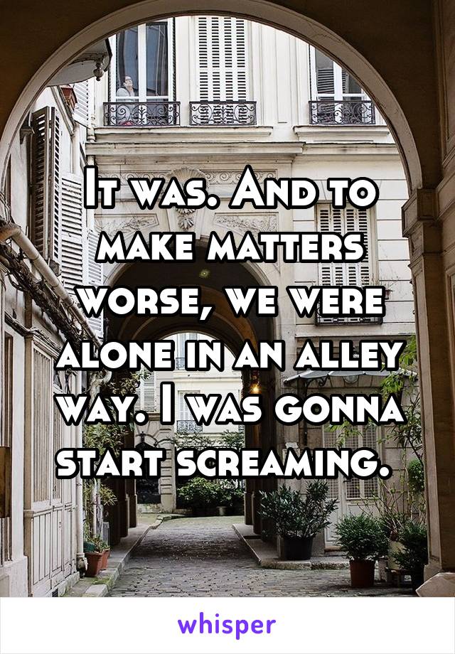 It was. And to make matters worse, we were alone in an alley way. I was gonna start screaming. 