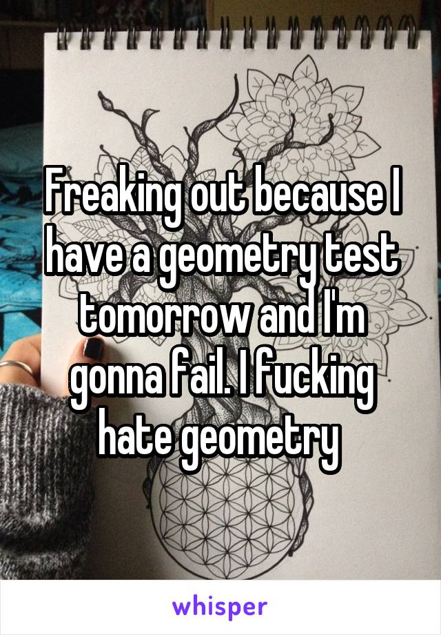 Freaking out because I have a geometry test tomorrow and I'm gonna fail. I fucking hate geometry 