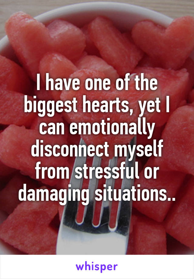 I have one of the biggest hearts, yet I can emotionally disconnect myself from stressful or damaging situations..