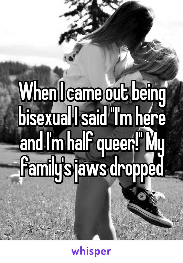 When I came out being bisexual I said "I'm here and I'm half queer!" My family's jaws dropped