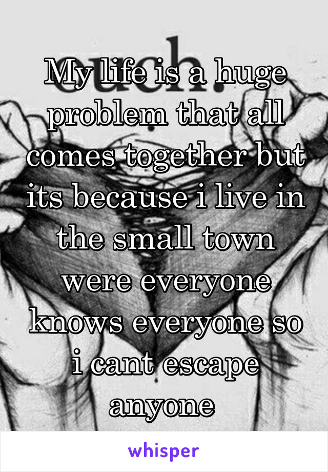 My life is a huge problem that all comes together but its because i live in the small town were everyone knows everyone so i cant escape anyone 