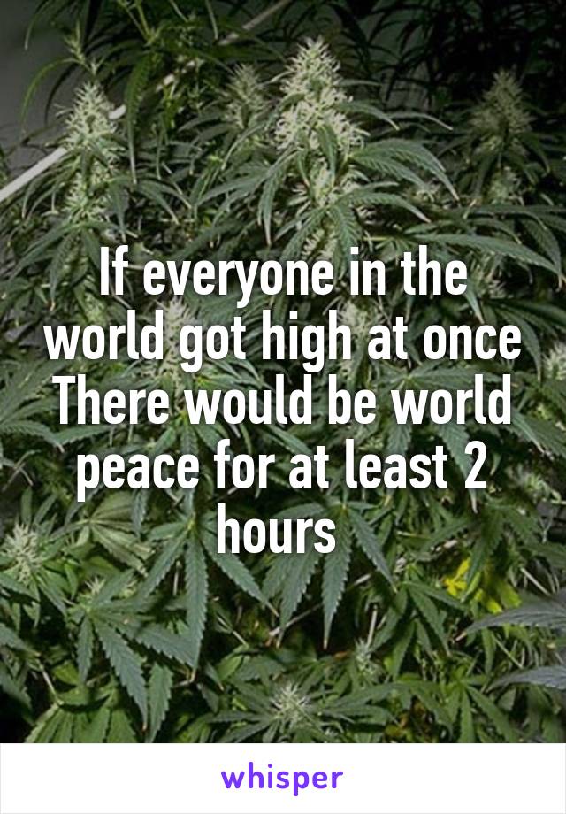 If everyone in the world got high at once
There would be world peace for at least 2 hours 