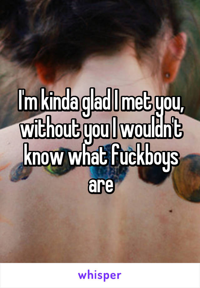 I'm kinda glad I met you, without you I wouldn't know what fuckboys are