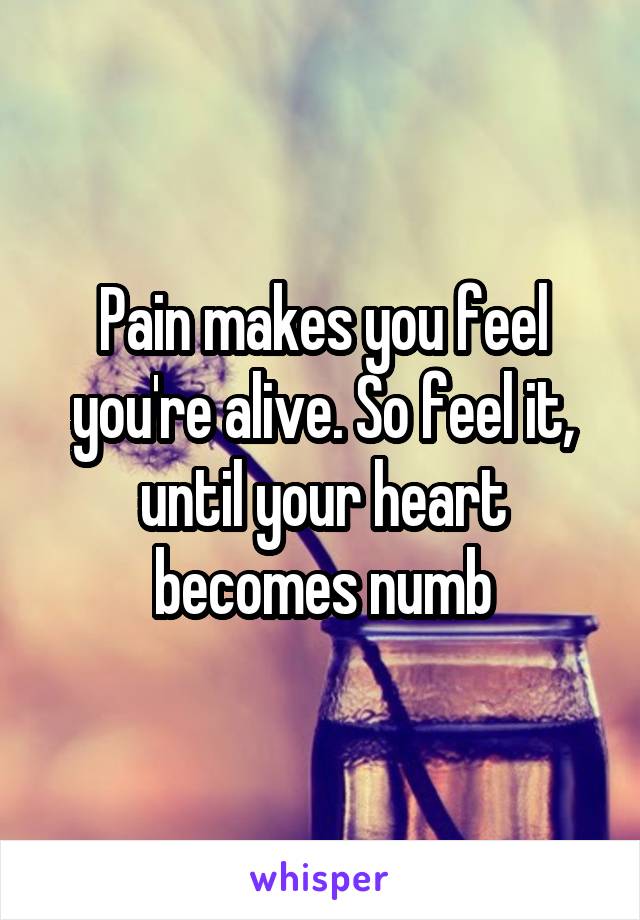 Pain makes you feel you're alive. So feel it, until your heart becomes numb