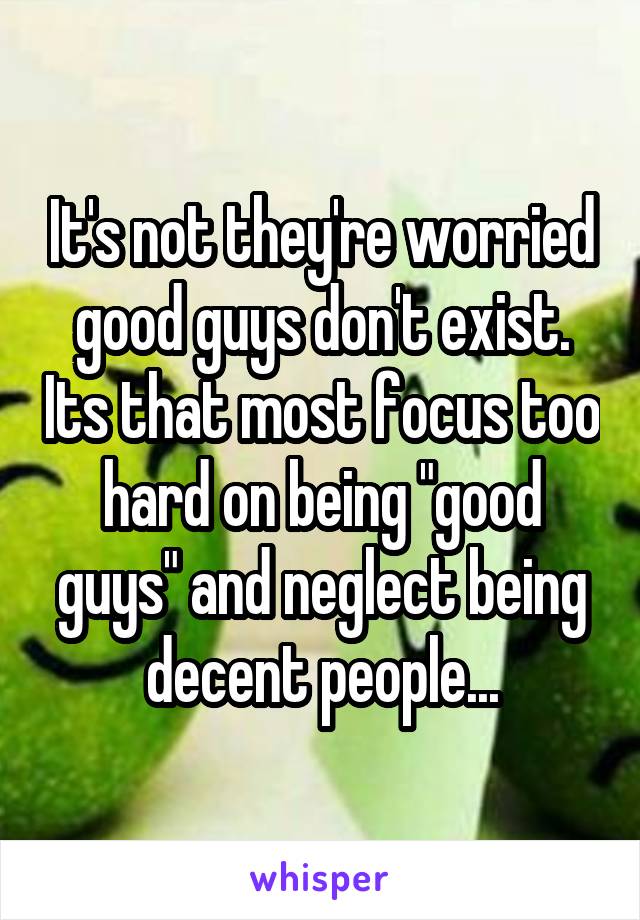 It's not they're worried good guys don't exist. Its that most focus too hard on being "good guys" and neglect being decent people...