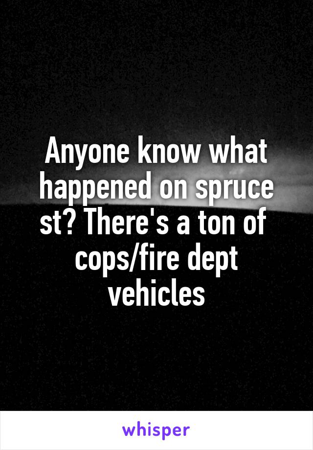 Anyone know what happened on spruce st? There's a ton of 
cops/fire dept vehicles