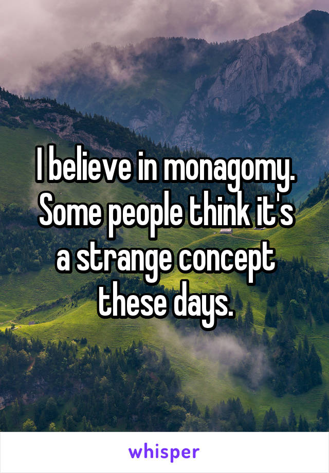 I believe in monagomy.
Some people think it's a strange concept these days.