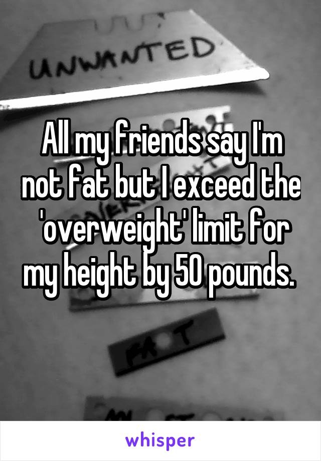 All my friends say I'm not fat but I exceed the  'overweight' limit for my height by 50 pounds.  