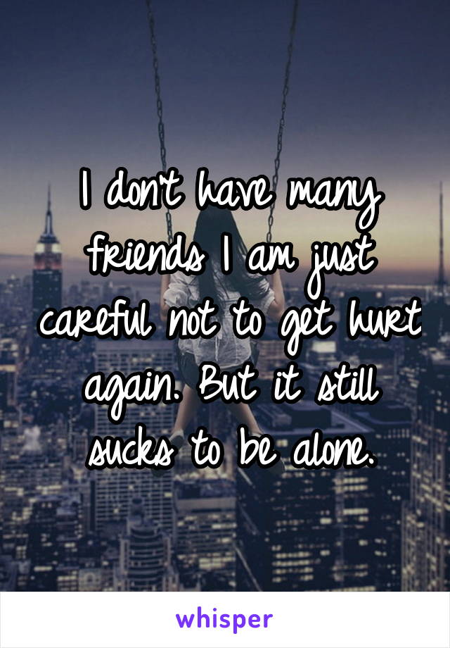 I don't have many friends I am just careful not to get hurt again. But it still sucks to be alone.